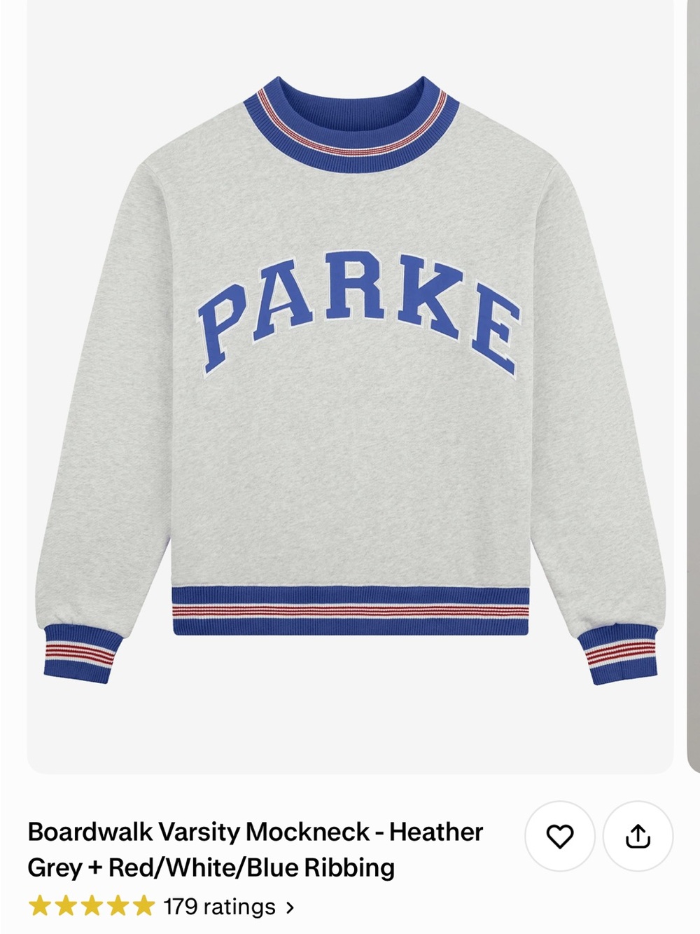 Parke Heather Grey Mockneck Sweatshirt with Blue and Red Trim Size L/XL NWT - Picture 1 of 4